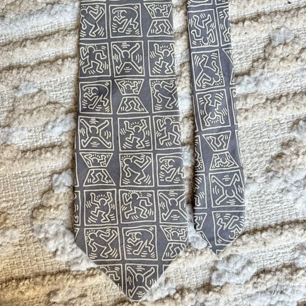 Keith Haring Playboy Archives Limited Edition 100% Silk Necktie Gray Art Tie VTG